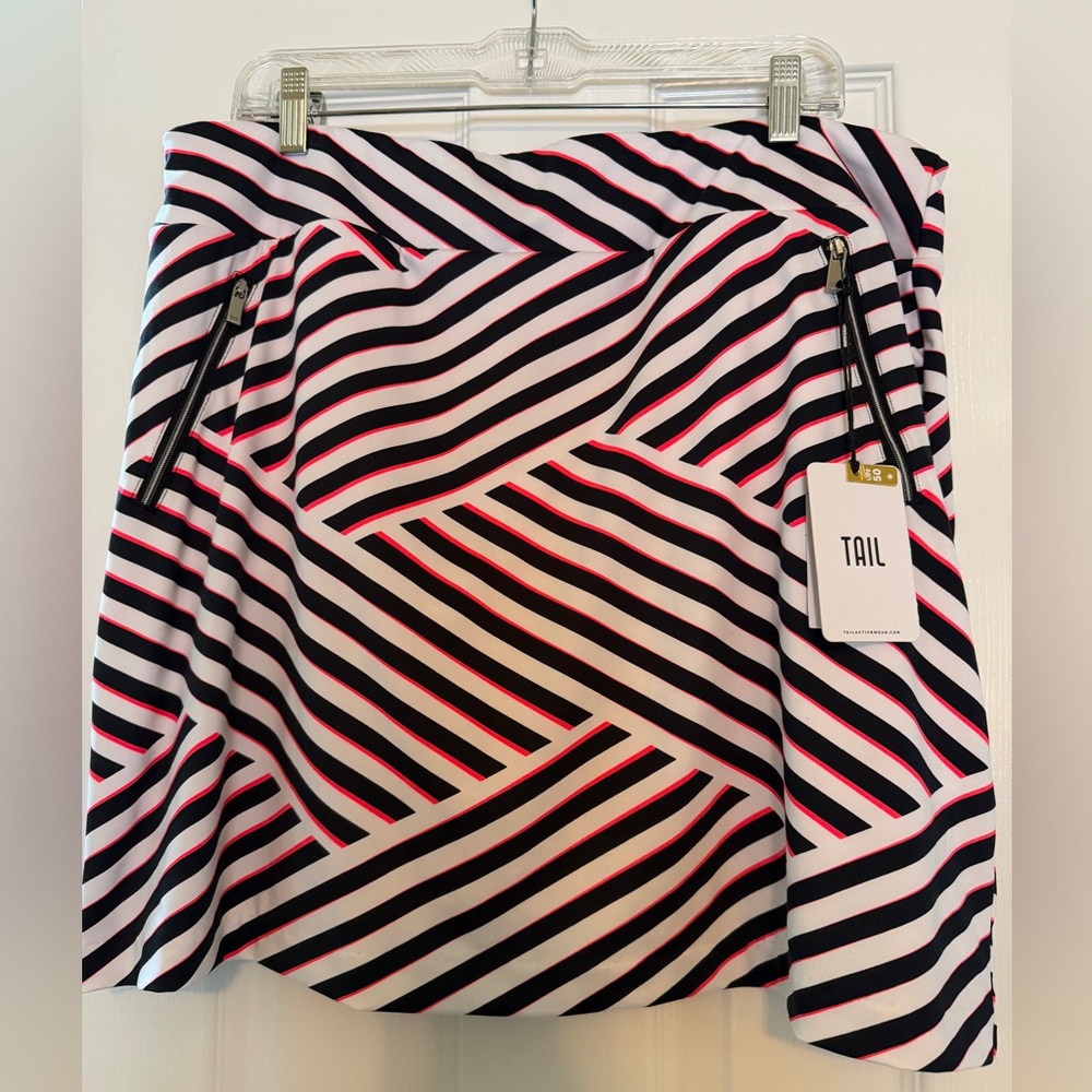 TAIL Women's Black, White & sharp orange/pink Striped Skirt NWT
